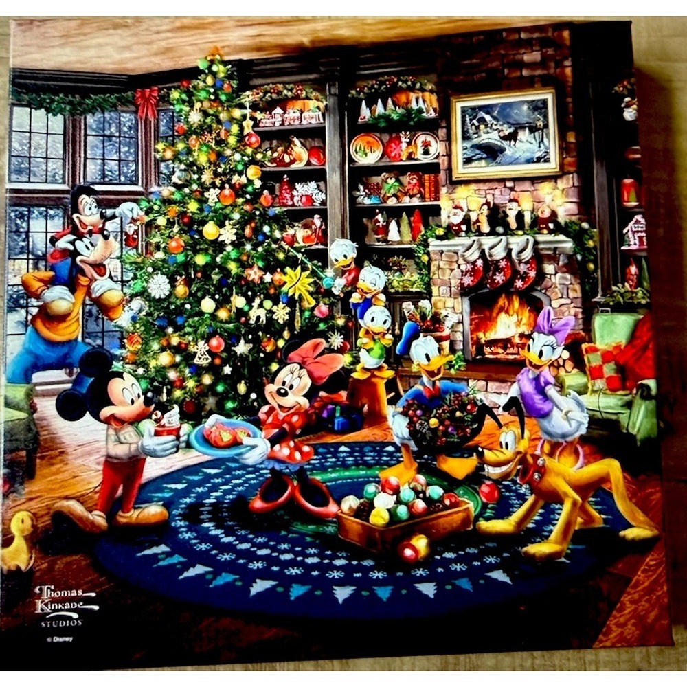 Disney Parks Mickey Minnie & Friends Christmas Canvas Wrap Thomas Kinkade 6x8"